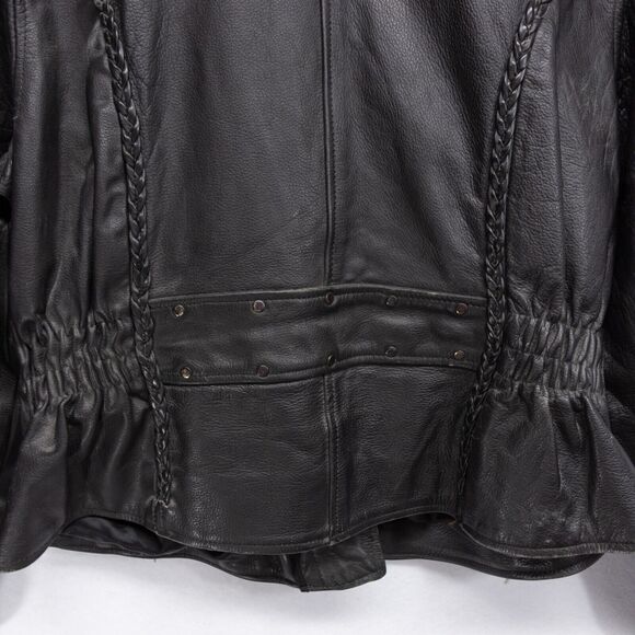 Women's Unbranded XL Black Leather Coat Biker Jacket Riding Motorcycle - Picture 8 of 12